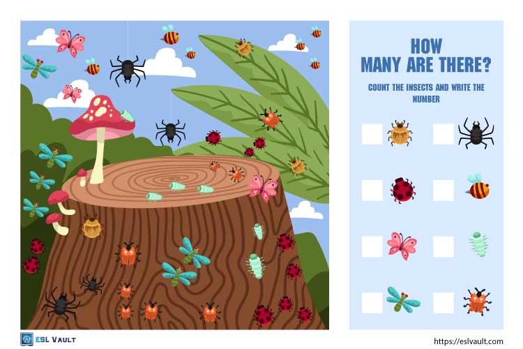 insects counting worksheet 1 to 10