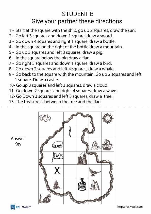 pirate map for teaching directions esl pair work