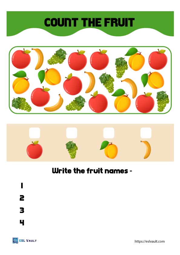 printable counting worksheets 1 - 10 with fruits