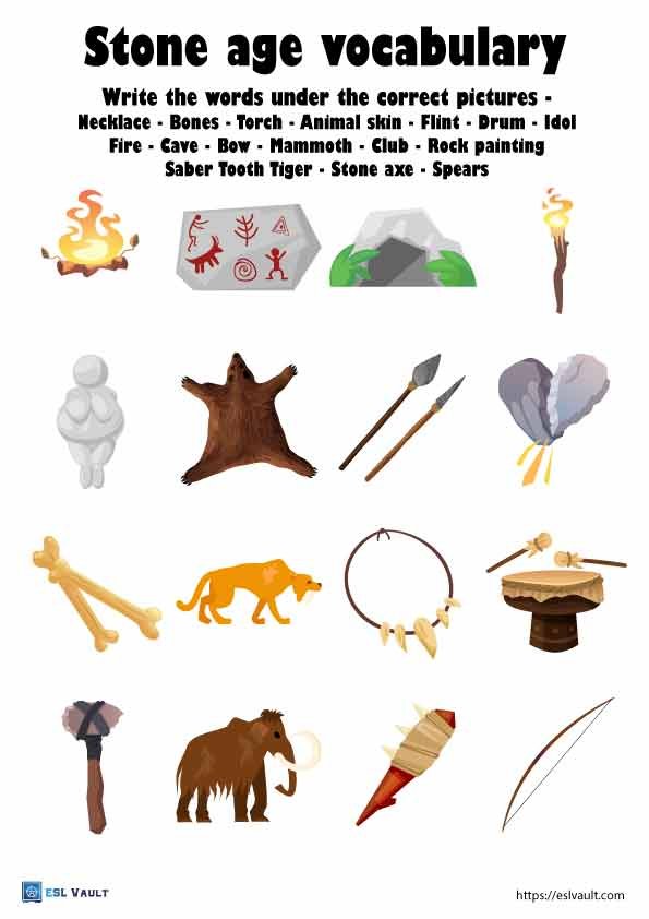 stone age worksheet vocabulary matching ESL