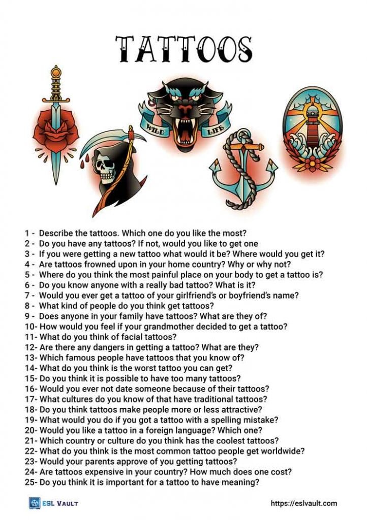 tattoo conversation questions for ESL