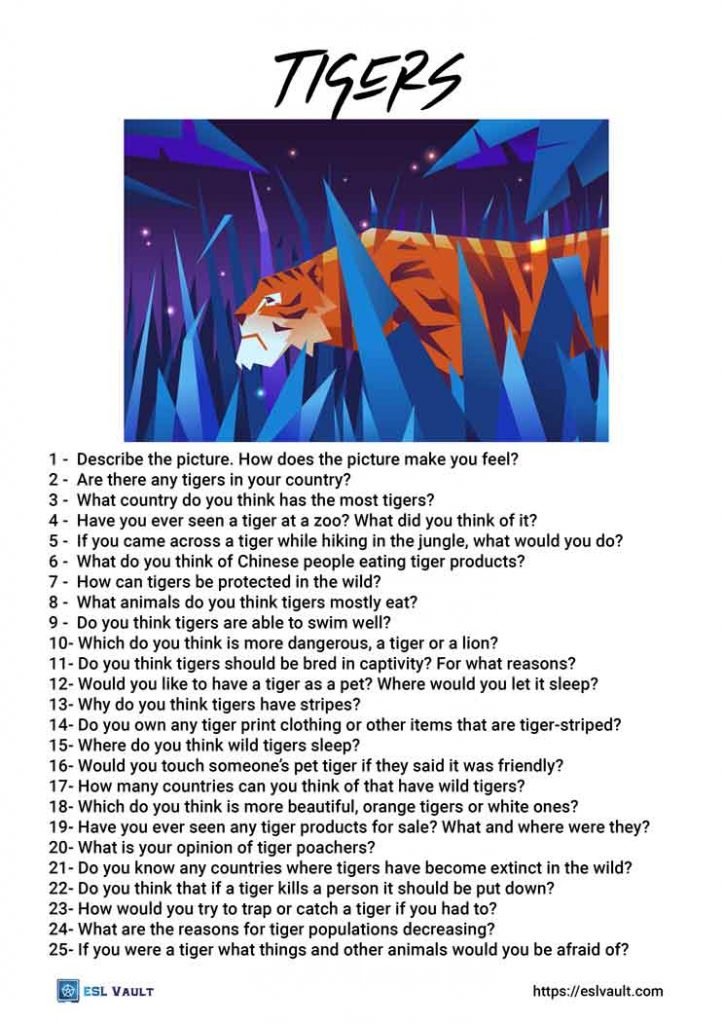 tiger conversation questions for ESL