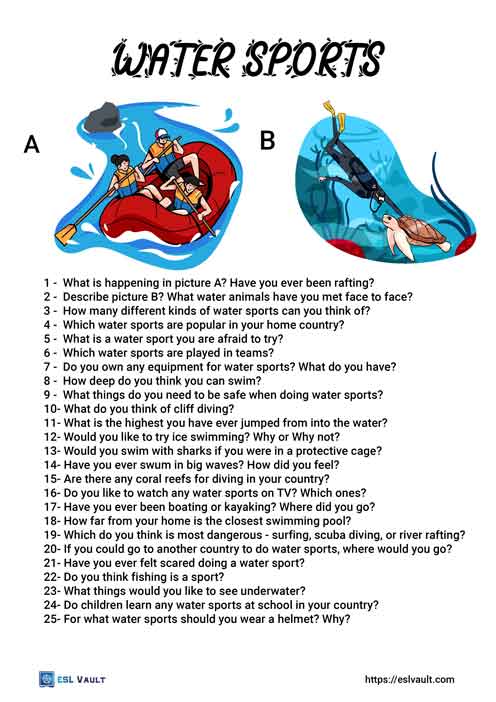 water sports conversation questions for ESL