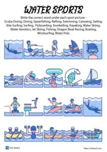 water sports vocabulary worksheet for ESL