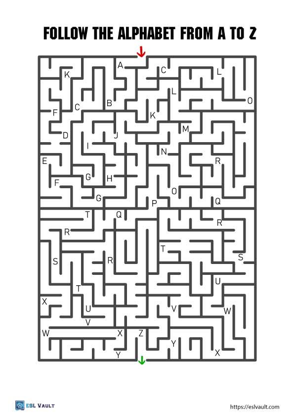 free print able esl mazes for kids alphabet