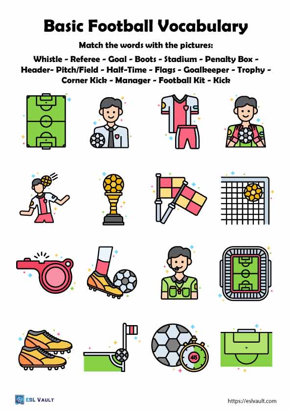 free football vocabulary worksheets esl vault