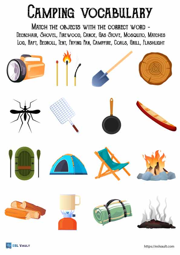 camping vocabulary worksheet for ESL