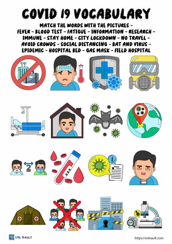 covid 19 vocabulary worksheet for ESL