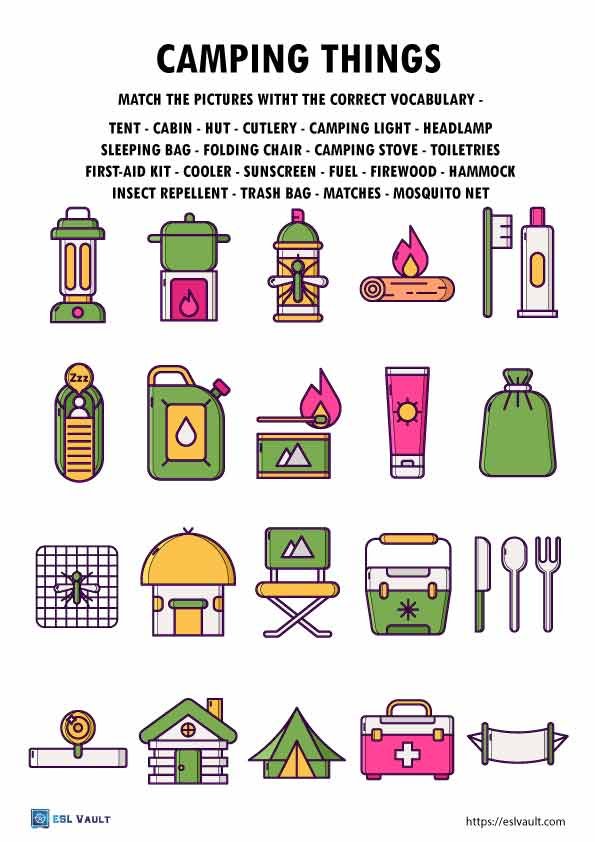 esl camping vocabulary pictures worksheet
