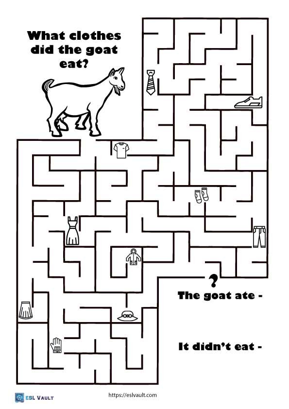 free printable esl mazes worksheet about clothing