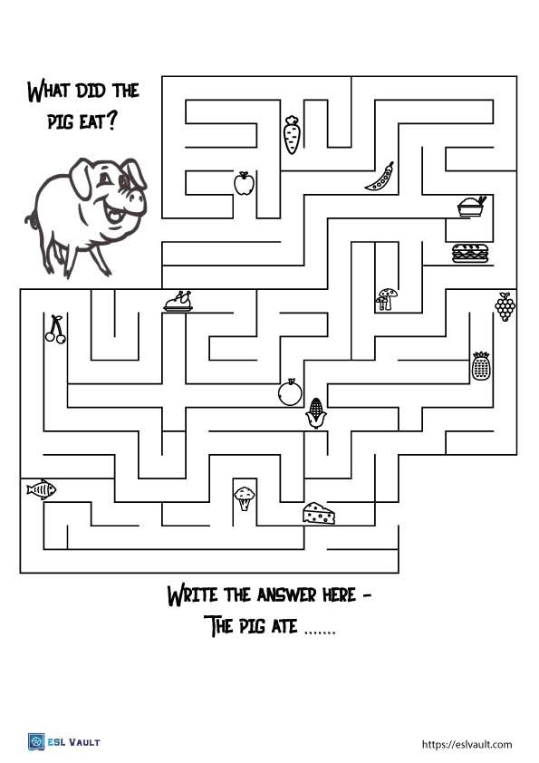 free printable esl mazes worksheet on food