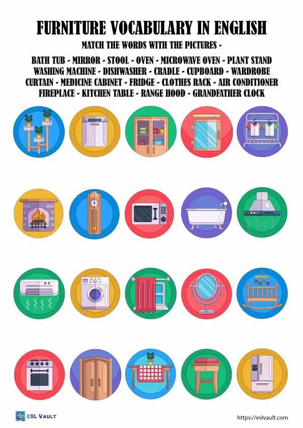 Furniture vocabulary with pictures ESL Vault
