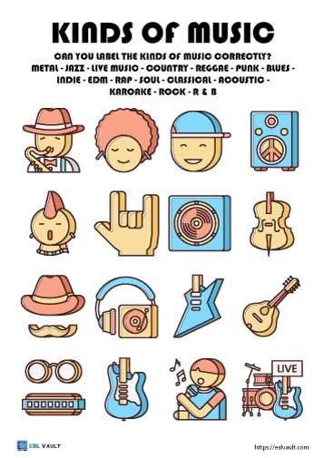 music vocabulary worksheets esl vault