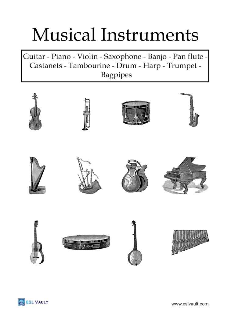 musical instruments vocabulary worksheet