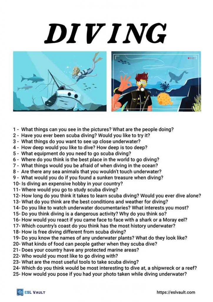 diving conversation questions for ESL