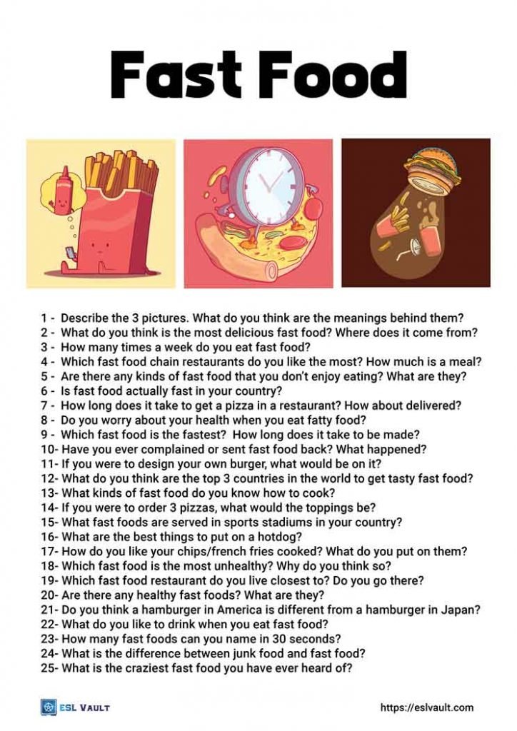 fast food conversation questions for ESL