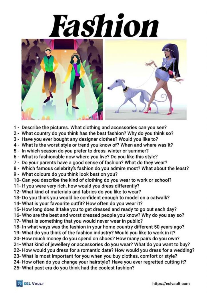 fashion conversation questions for ESL