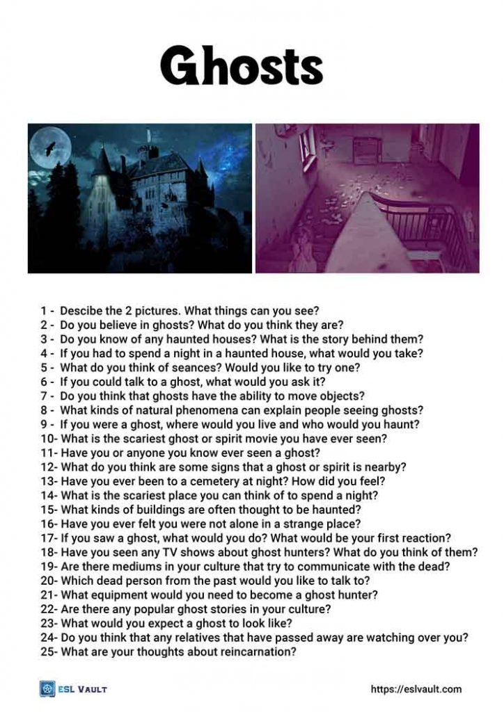 25 ghosts conversation questions foe ESL