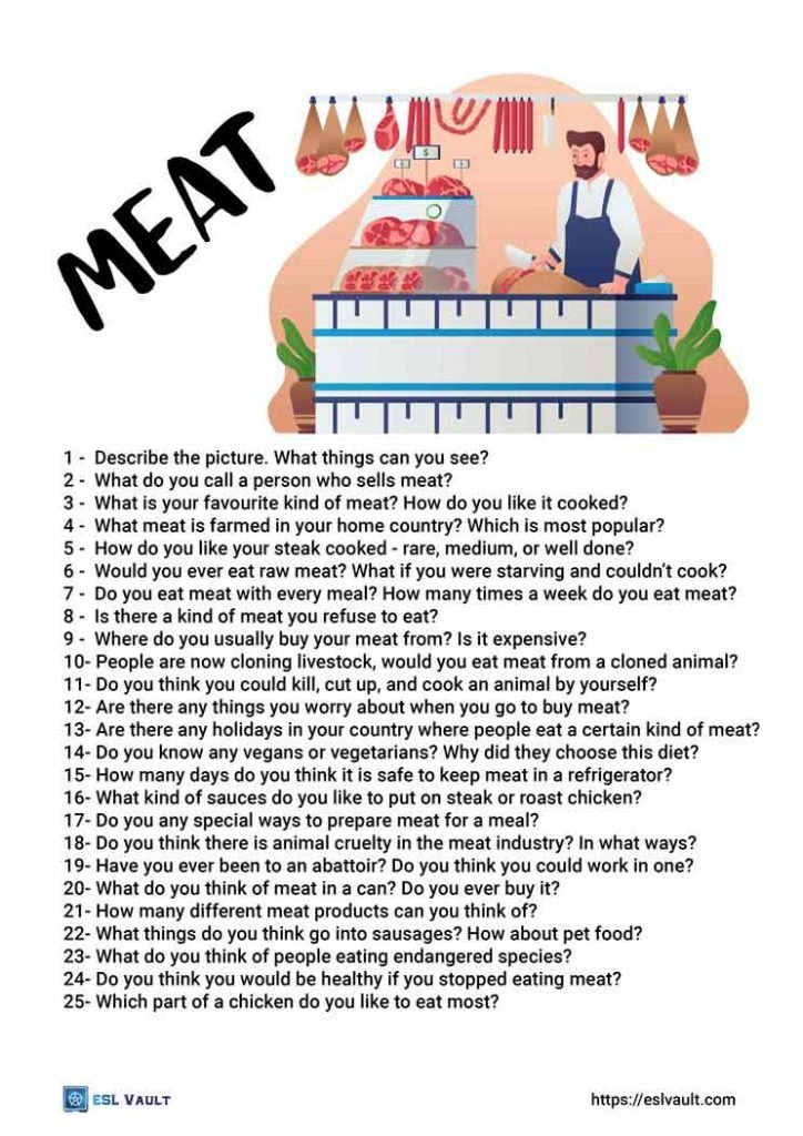 meat conversation questions for ESL