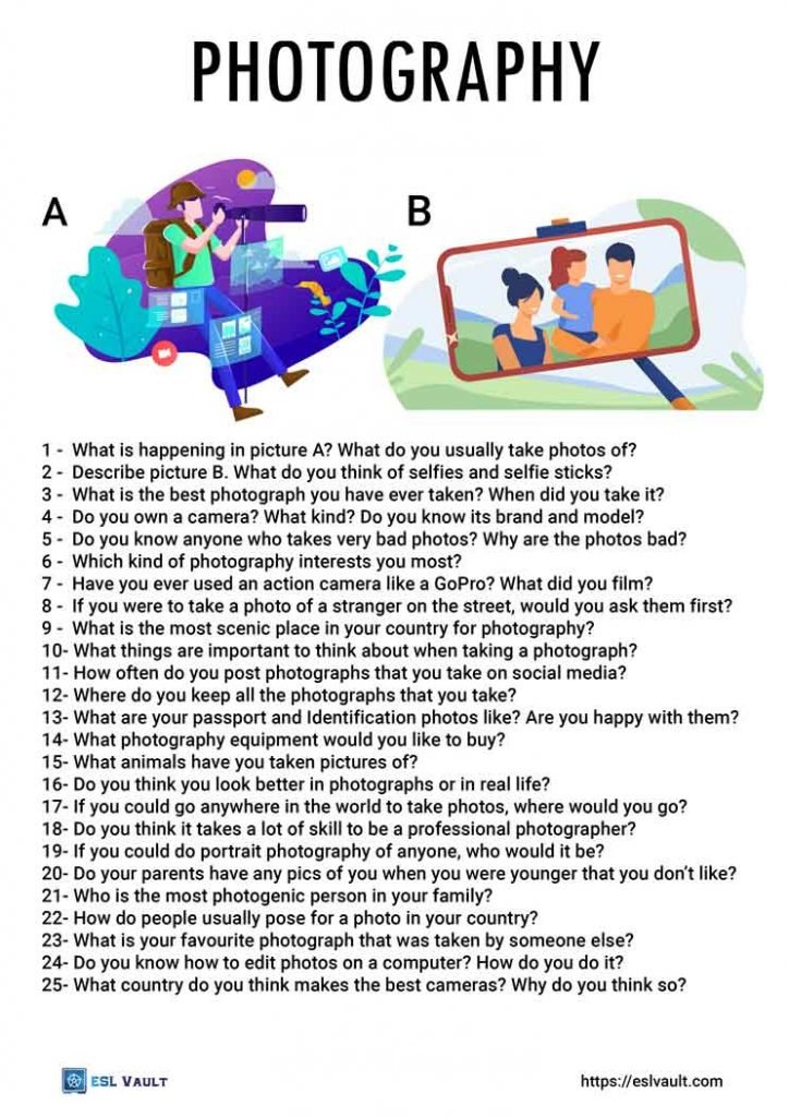 photography conversation questions for ESL