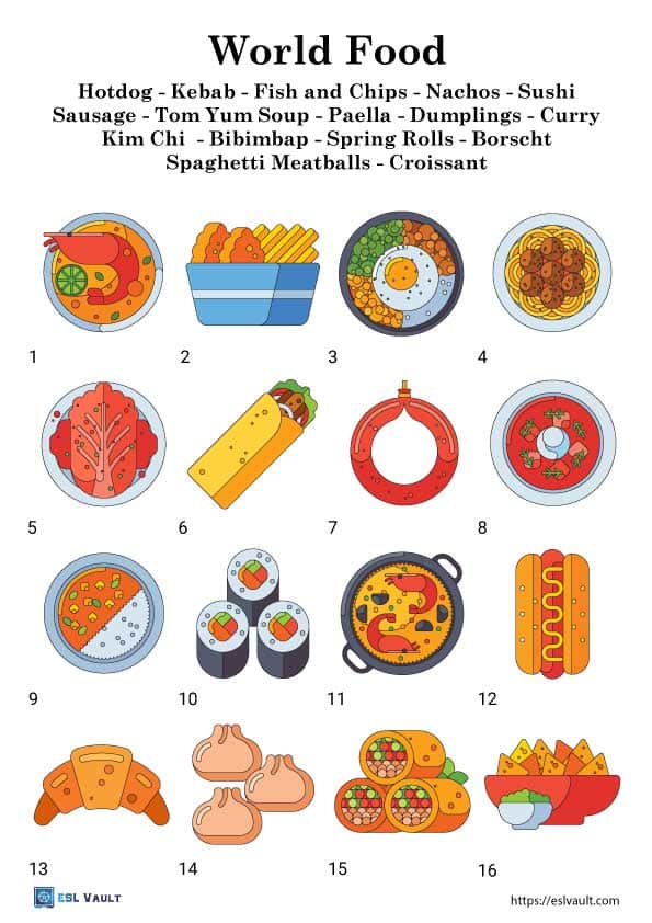 world food worksheet vocabulary matching