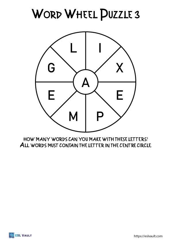 10 Free Word Wheel Puzzle Printables ESL Vault