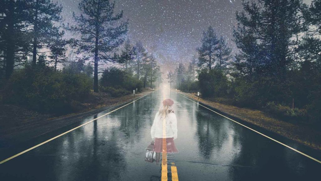 a ghost of a girl on a road