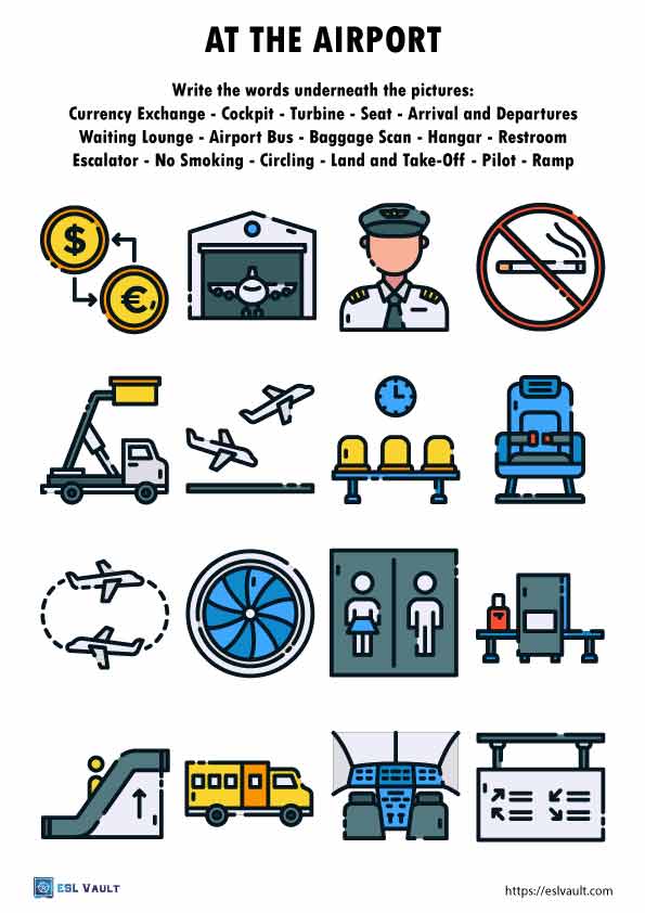 airport vocabulary with pictures worksheets esl vault