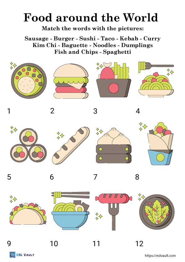 easy food around the world worksheet