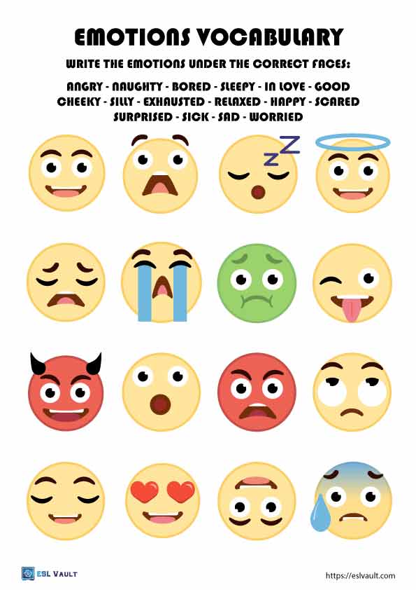emotions vocabulary worksheet for ESL