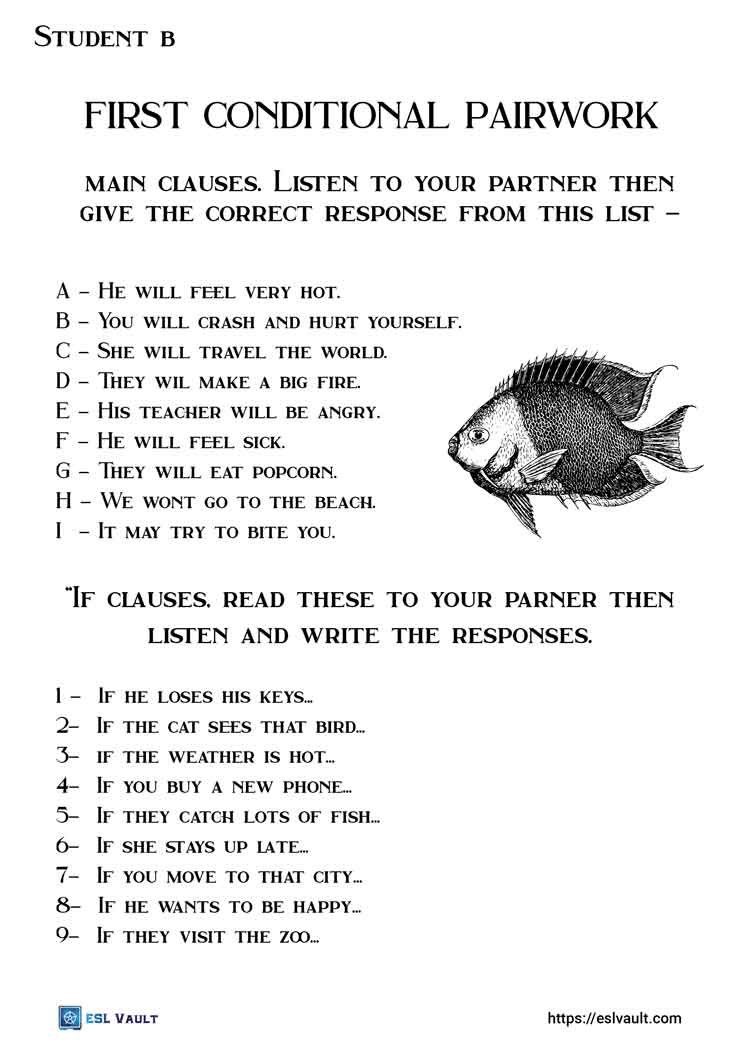 first conditional pair work activity for English.