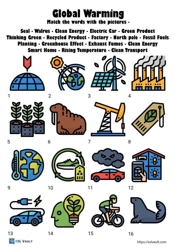 global warming vocabulary worksheet for ESL