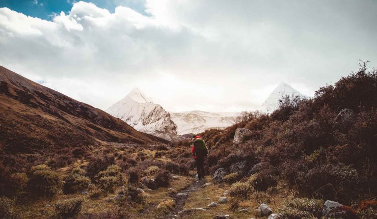 hiking in the mountains in winter