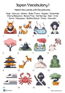 japan vocabulary worksheet in English
