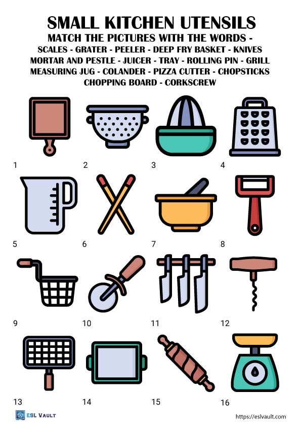 small kitchen utensils worksheet free