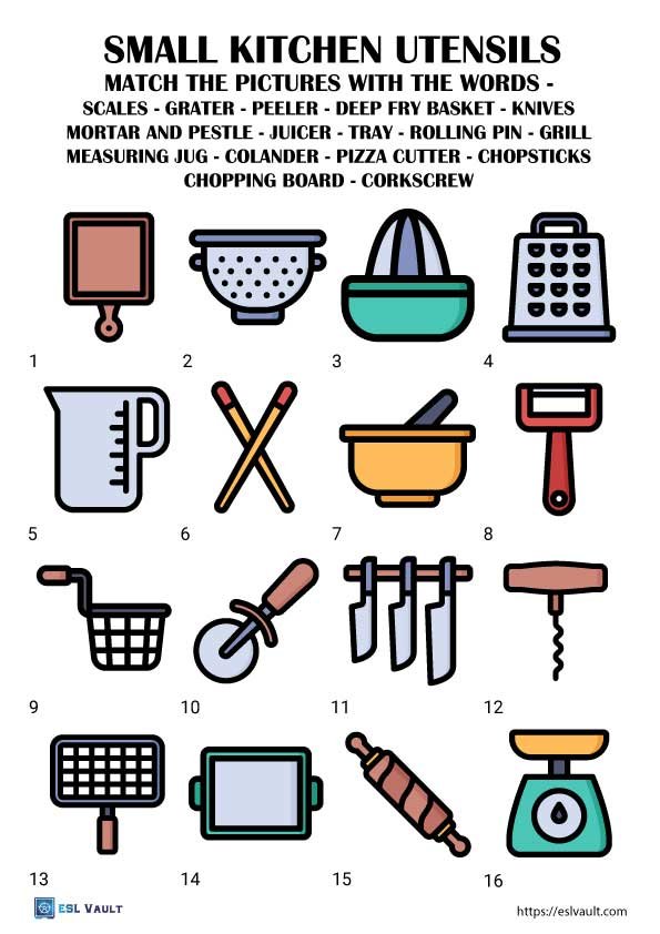 small kitchen utensils worksheet free