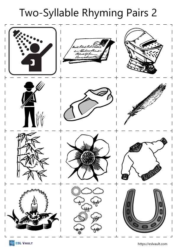 2 syllable words that rhyme cards 2