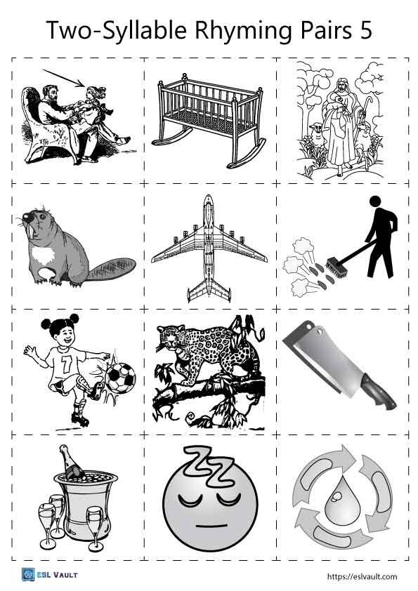 2 syllable words that rhyme picture cards