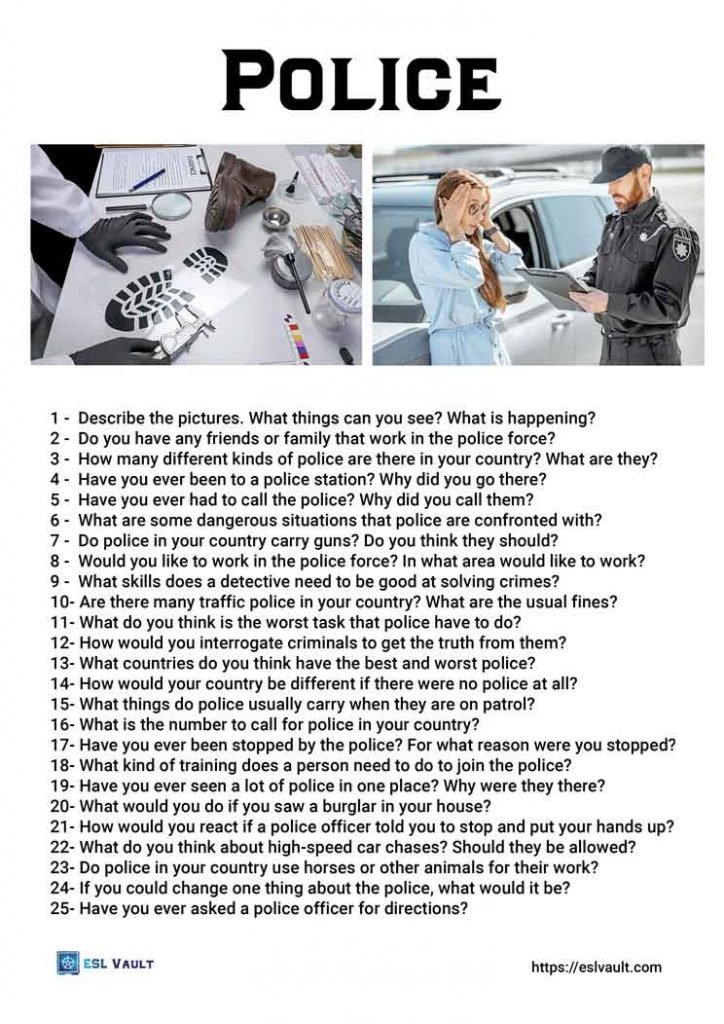 25 police conversation questions for ESL