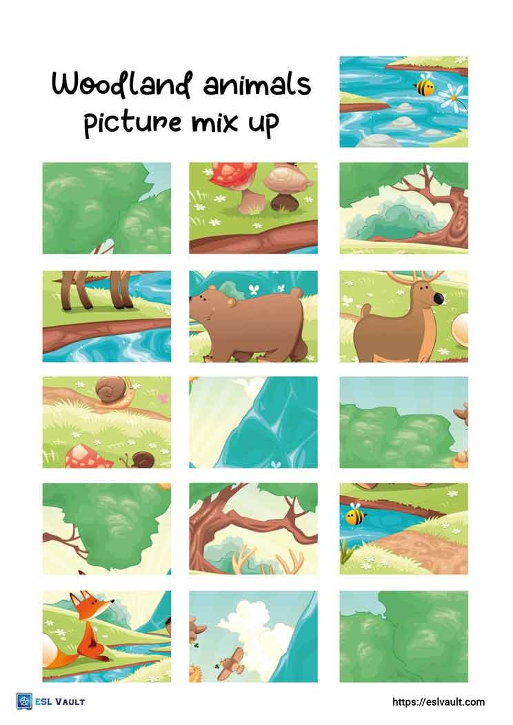 woodland animals picture mix up puzzle