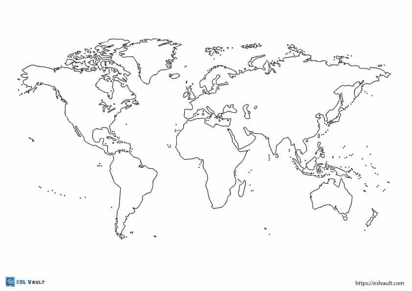 Free Printable World Map Worksheet Activities Esl Vault 2288