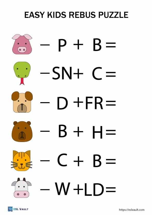 easy kids rebus puzzles worksheet 3