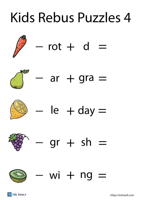 easy kids rebus puzzles worksheet 4