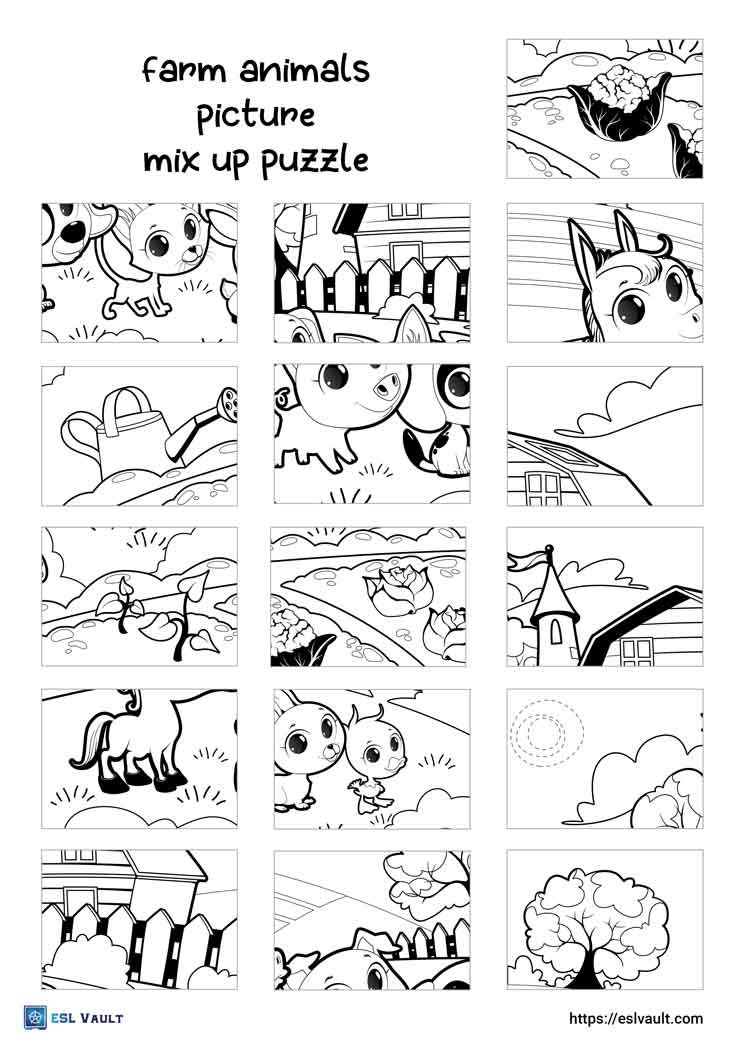 farm animals picture mix up puzzle printable