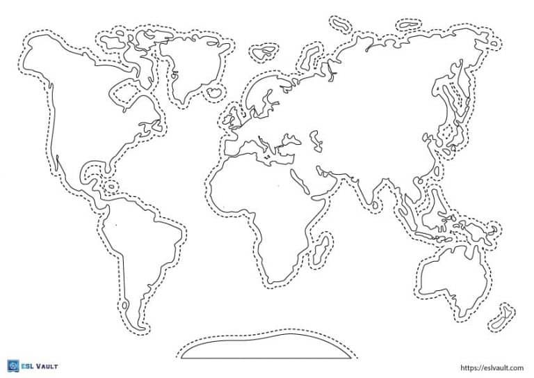 Free Printable World Map Worksheet Activities Esl Vault 2205