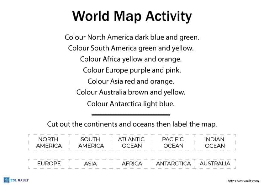 11 Free printable world map worksheets (PDF) - ESL Vault