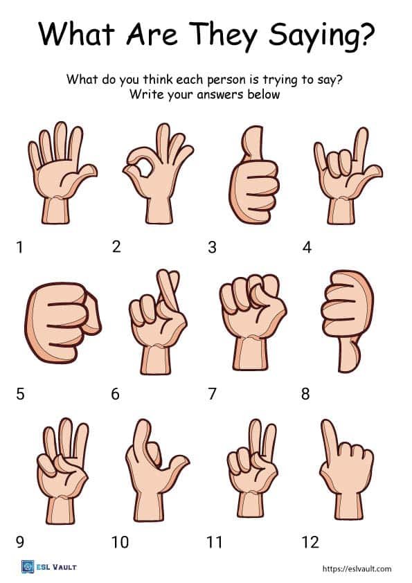 hand gestures meaning with pictures worksheet