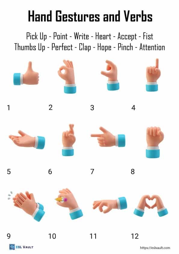 hand gestures and hand verbs worksheet