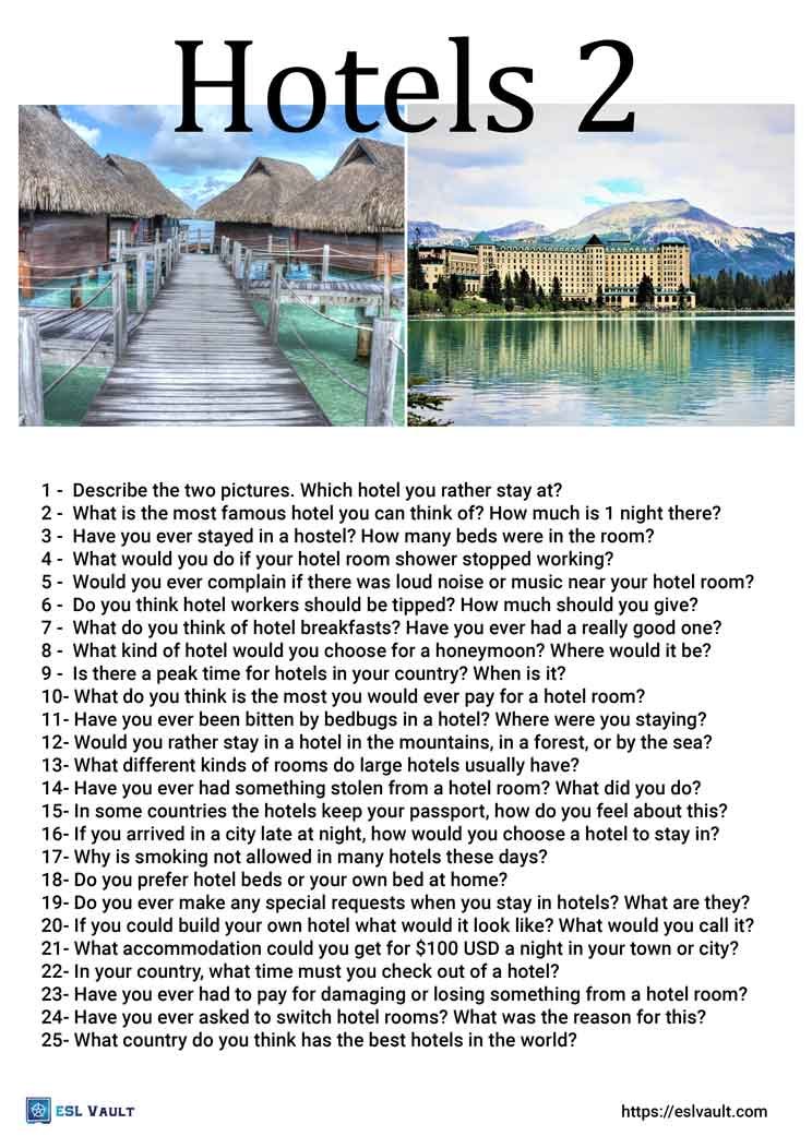 50 hotel conversation questions ESL Vault