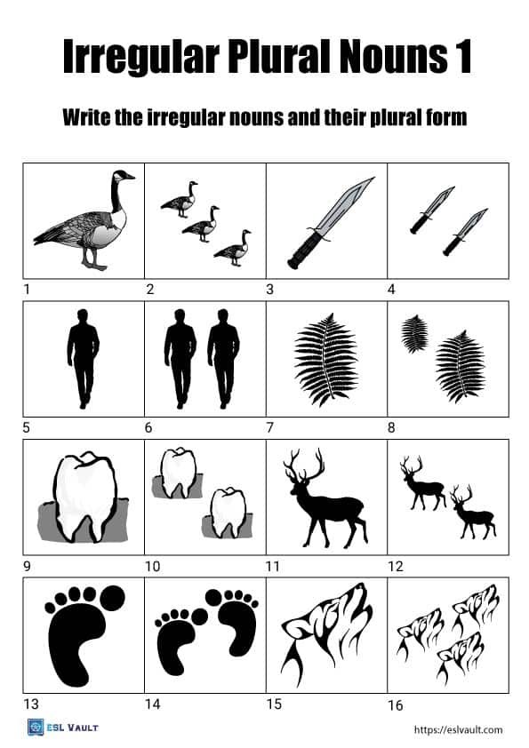 4 free irregular plural nouns worksheets ESL Vault